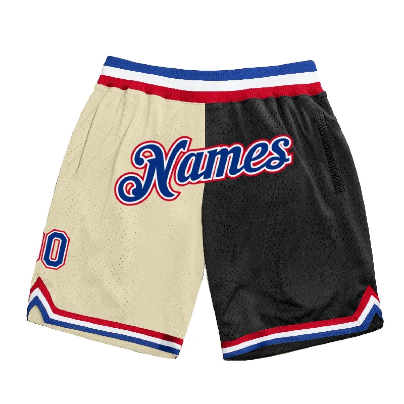 Cream Royal-Black Authentic Throwback Split Fashion Basketball Shorts