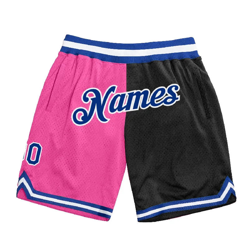 Pink Royal-Black Authentic Throwback Split Fashion Basketball Shorts