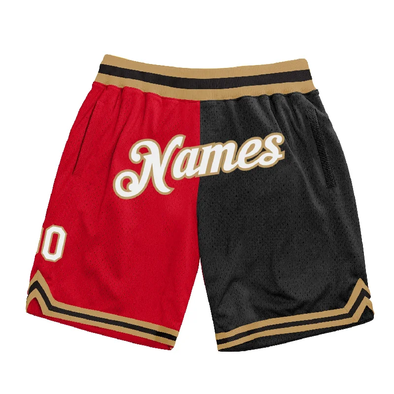 Red White-Black Authentic Throwback Split Fashion Basketball Shorts