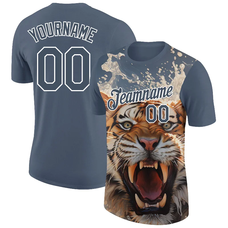 US Navy Blue White 3D Pattern Design Tiger Performance T-Shirt