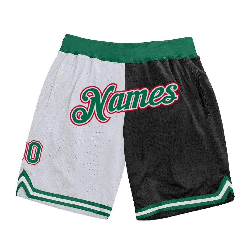 White Kelly Green-Black Authentic Throwback Split Fashion Basketball Shorts