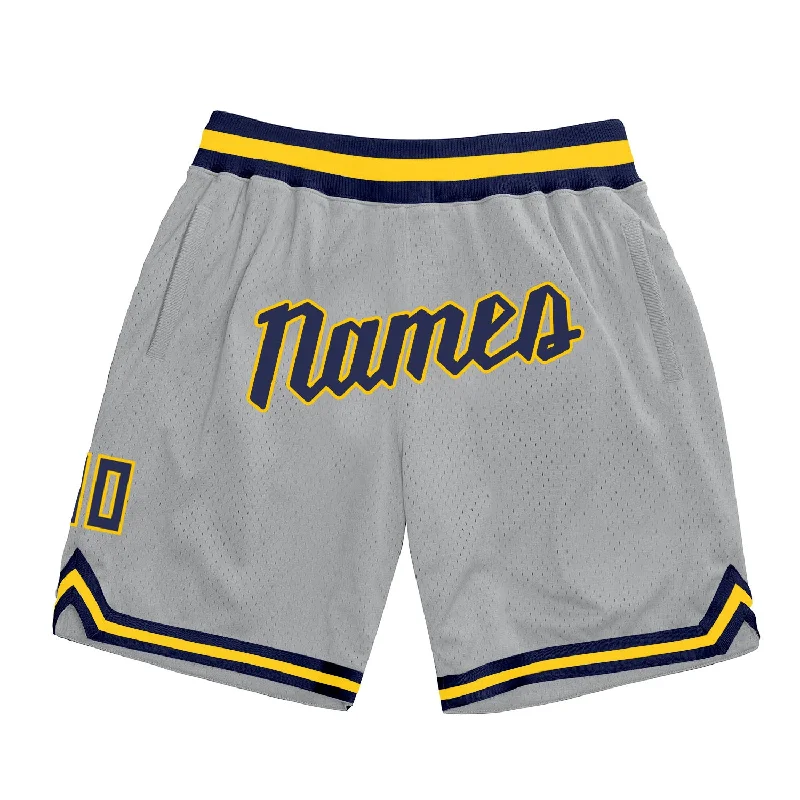 Gray Navy-Gold Authentic Throwback Basketball Shorts