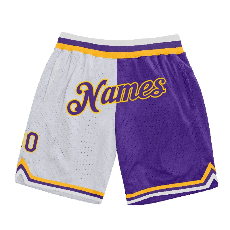 White Purple-Gold Authentic Throwback Split Fashion Basketball Shorts