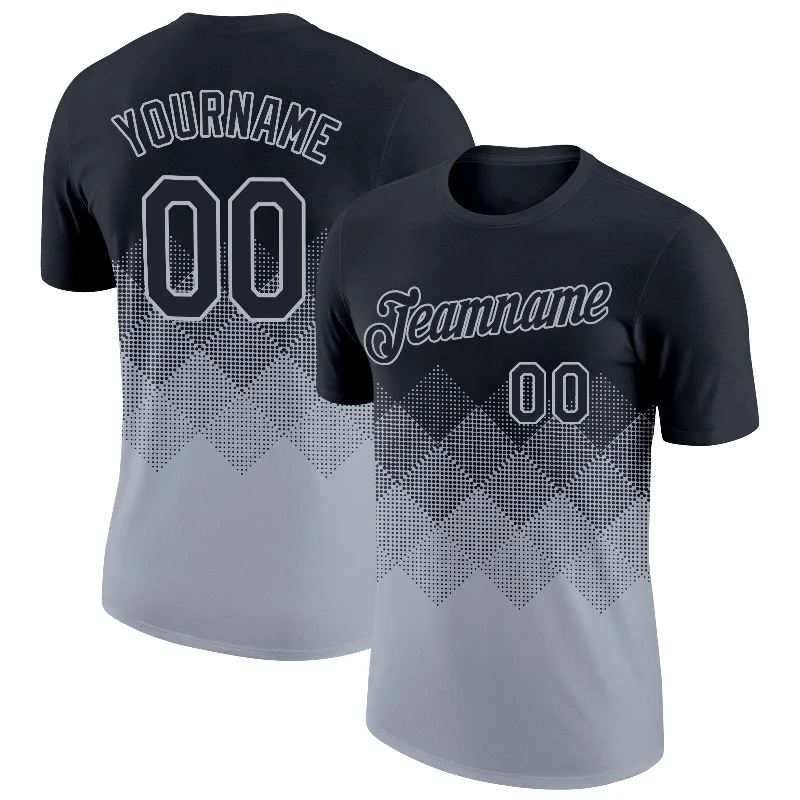 Black Gray 3D Pattern Design Gradient Square Shapes Performance T-Shirt