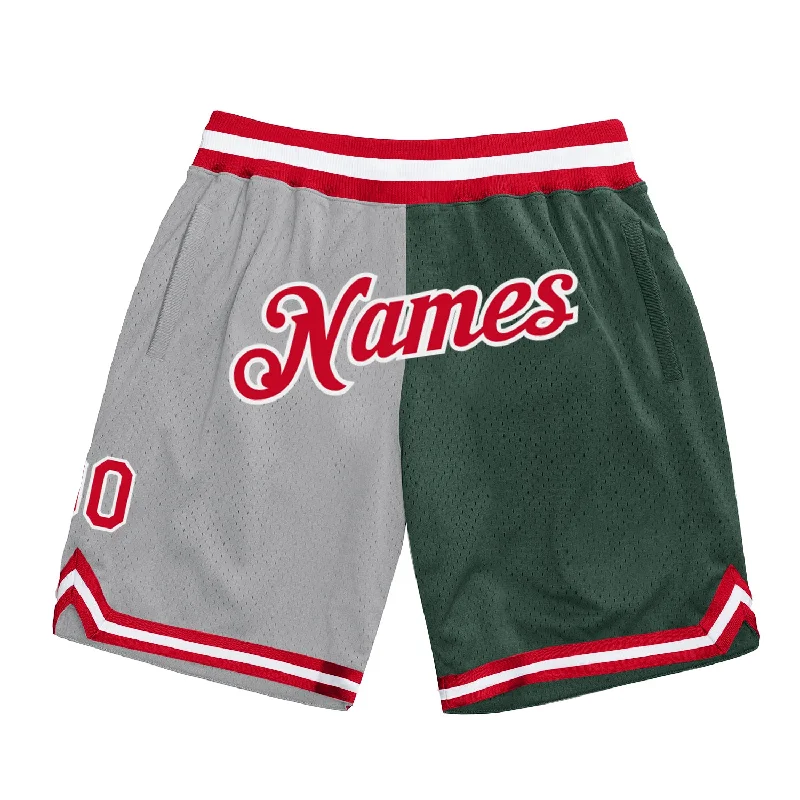 Gray Red-Hunter Green Authentic Throwback Split Fashion Basketball Shorts