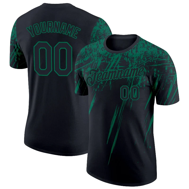 Black Kelly Green 3D Pattern Design Abstract Sharp Shape Performance T-Shirt