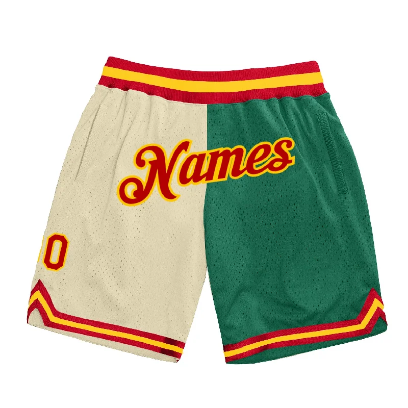 Cream Red-Kelly Green Authentic Throwback Split Fashion Basketball Shorts