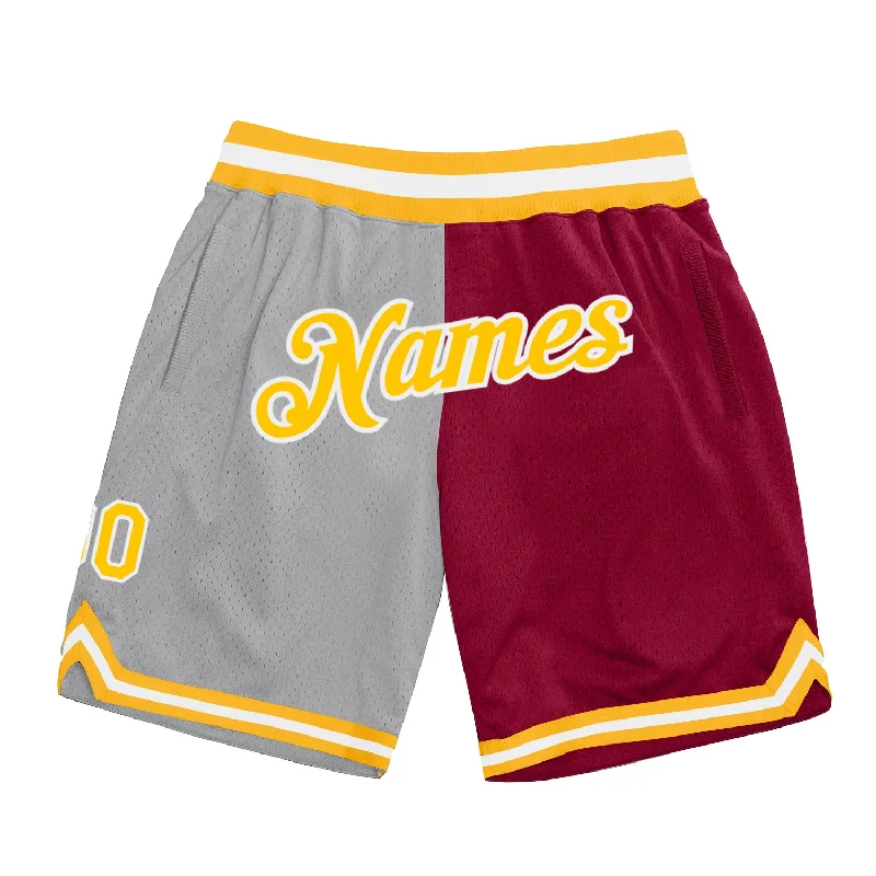 Gray Gold-Maroon Authentic Throwback Split Fashion Basketball Shorts