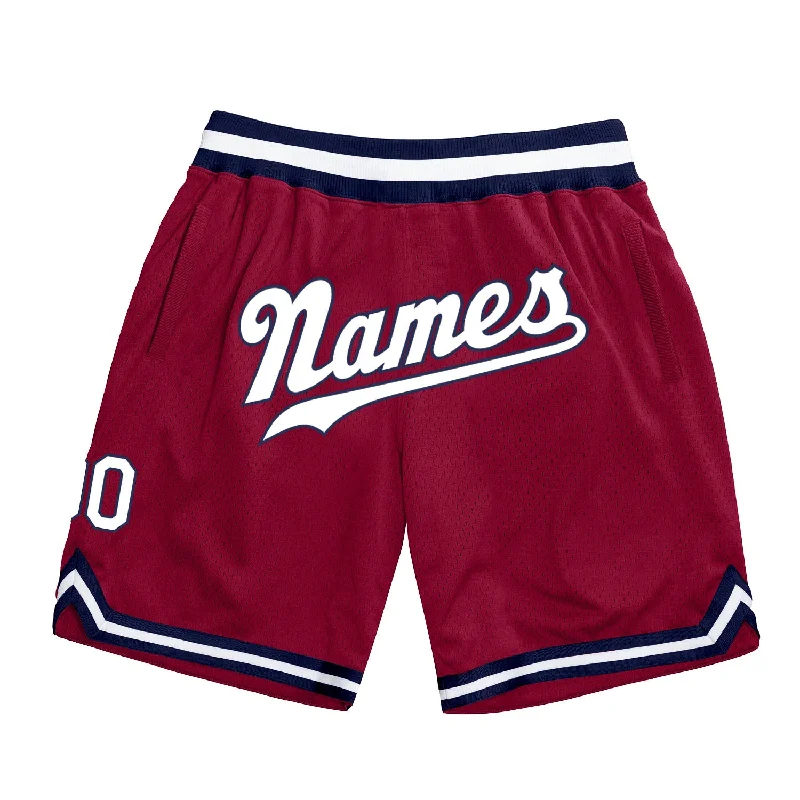 Maroon White-Navy Authentic Throwback Basketball Shorts