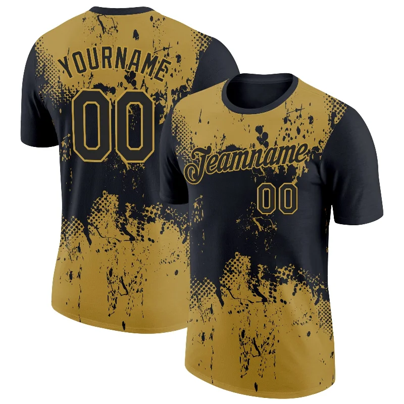 Black Old Gold 3D Pattern Design Dripping Splatter Art Performance T-Shirt