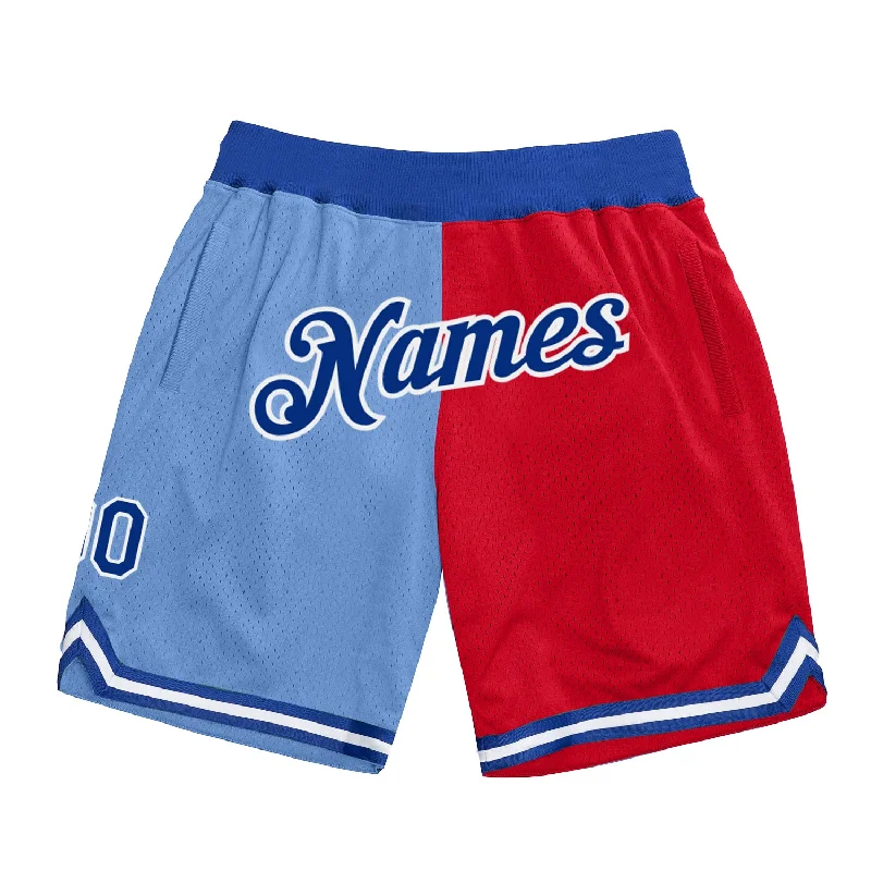 Light Blue Royal-Red Authentic Throwback Split Fashion Basketball Shorts