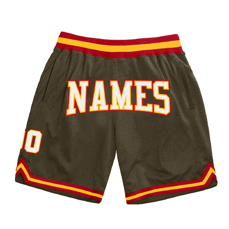 Olive White-Red Authentic Throwback Salute To Service Basketball Shorts