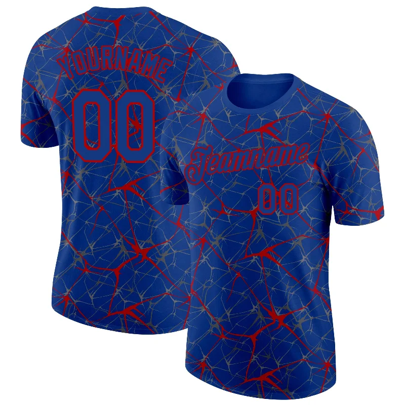 Royal Red 3D Pattern Design Abstract Network Performance T-Shirt