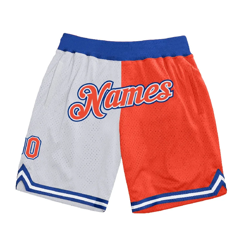 White Orange-Royal Authentic Throwback Split Fashion Basketball Shorts