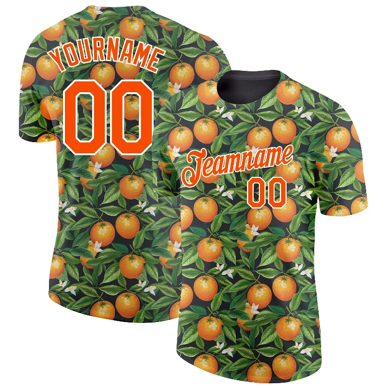 Green Orange-White 3D Pattern Design Orange Citrus Fruit Performance T-Shirt