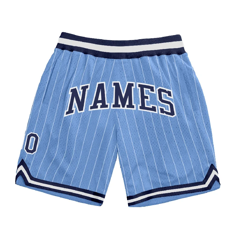 Light Blue White Pinstripe Navy-White Authentic Basketball Shorts