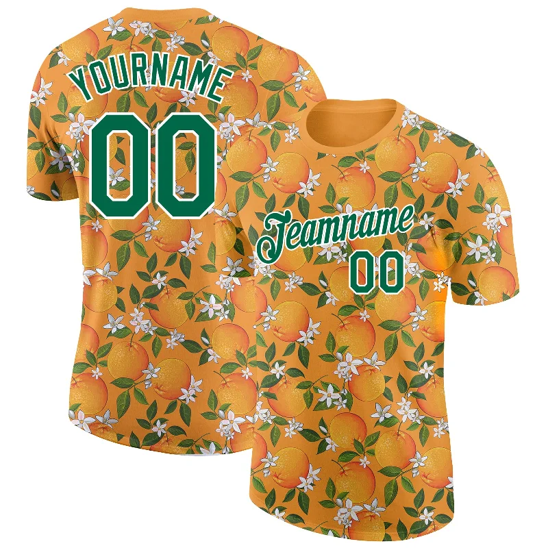 Orange Kelly Green-White 3D Pattern Design Orange Citrus Fruit Performance T-Shirt