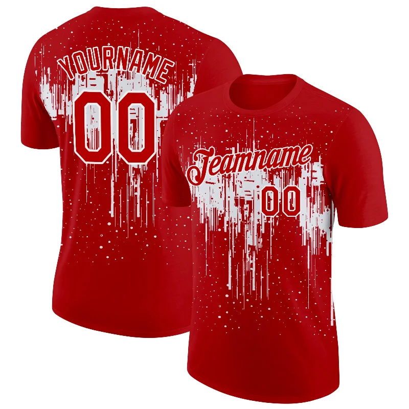 Red White 3D Pattern Design Dripping Splatter Art Performance T-Shirt