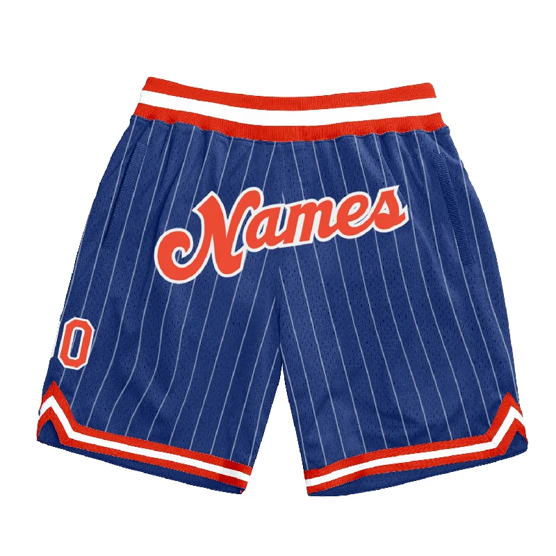 Royal White Pinstripe Orange-White Authentic Basketball Shorts