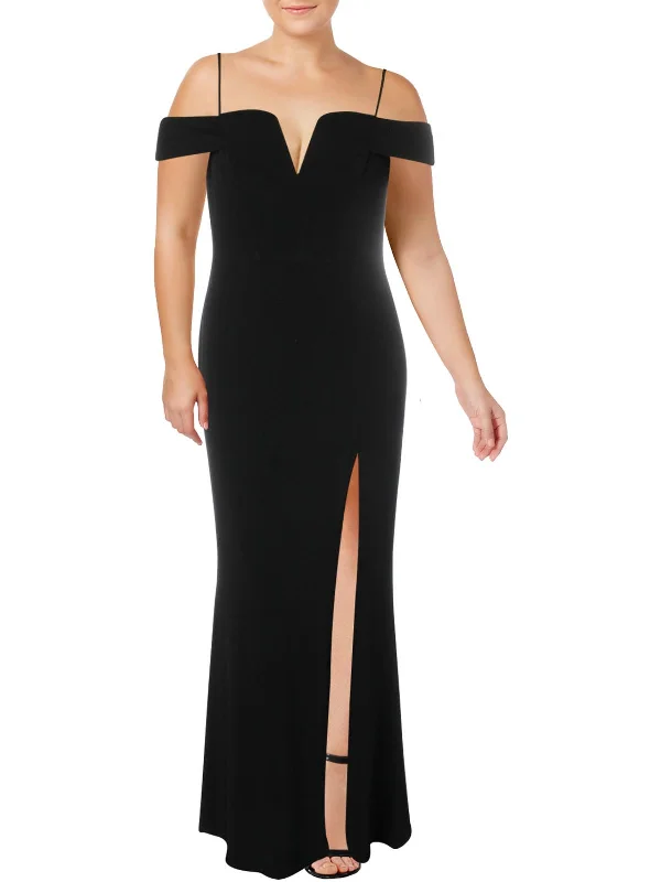 Plus Womens Off-The-Shoulder V-Neck Evening Dress