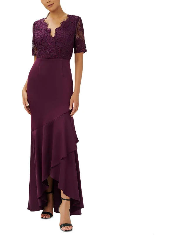 Womens Lace Hi-Low Evening Dress