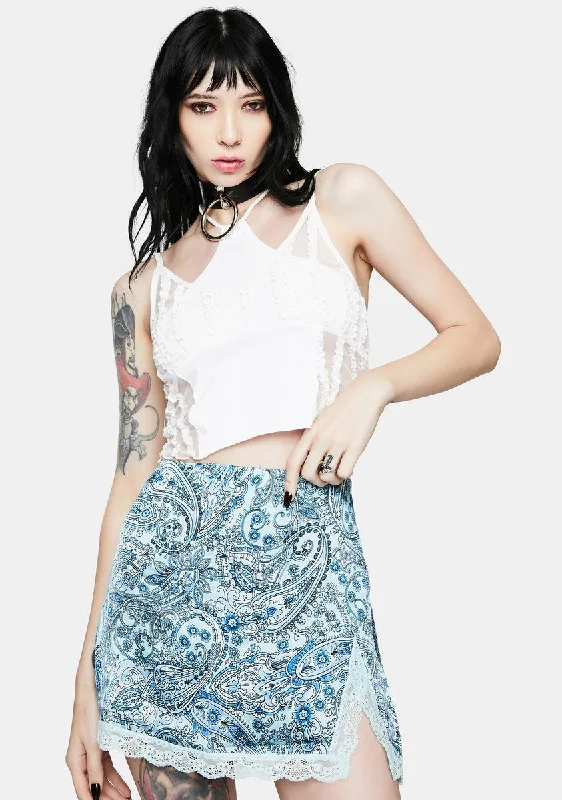 Blue Paisley Boden Lace Silk Skirt