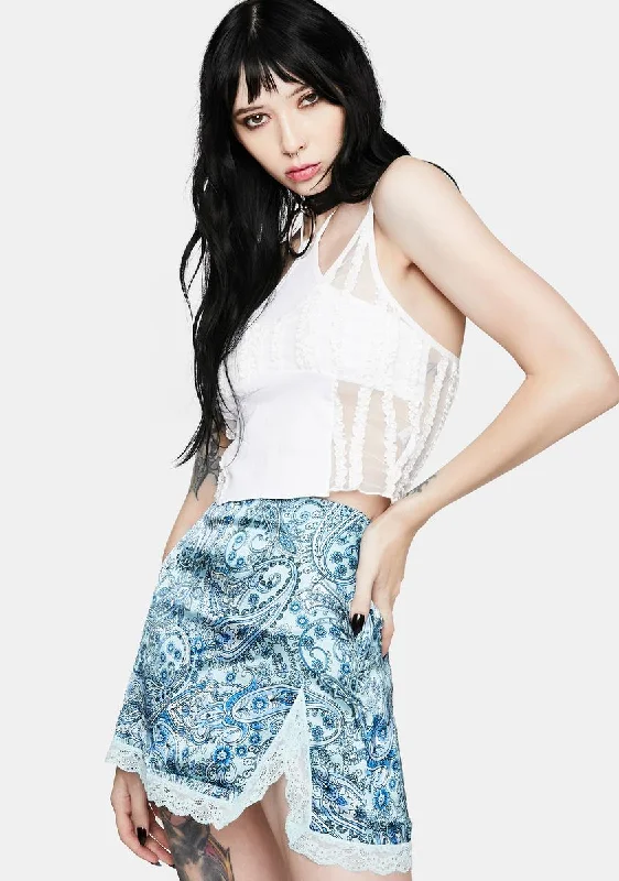 Blue Paisley Boden Lace Silk Skirt