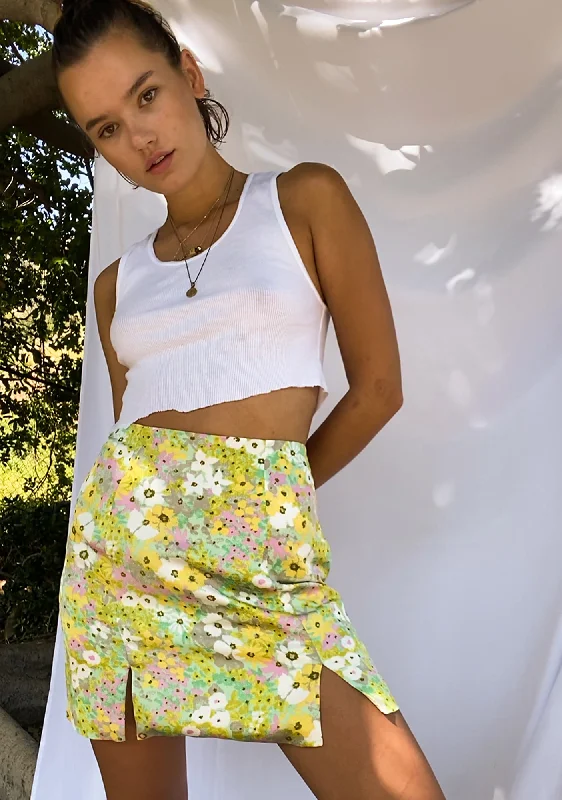 Green Pink Floral Mini Skirt