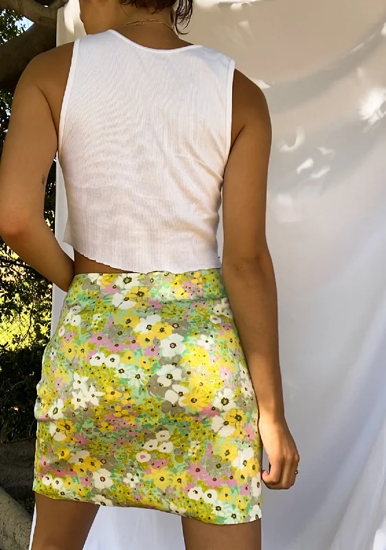 Green Pink Floral Mini Skirt