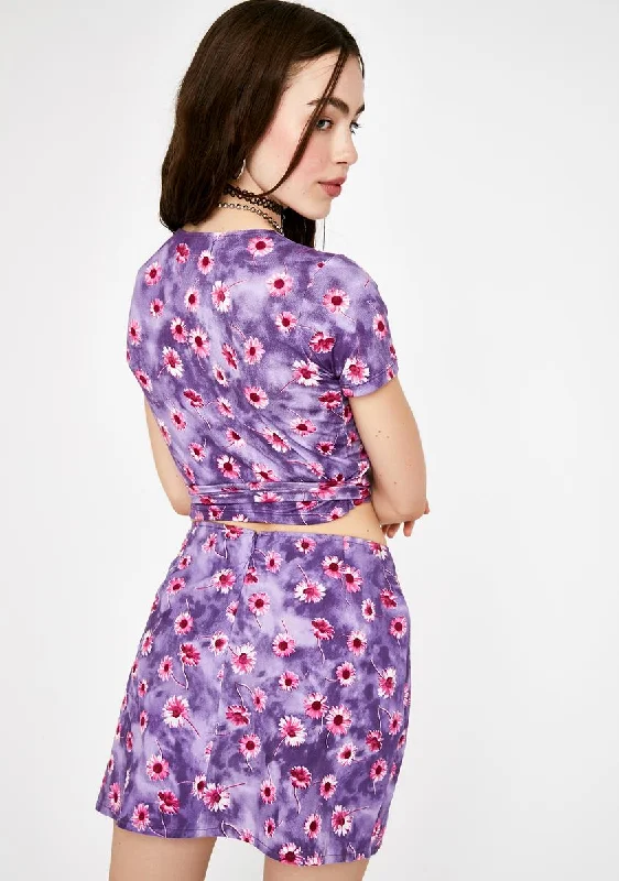 Purple Daisy Sheny Mini Skirt