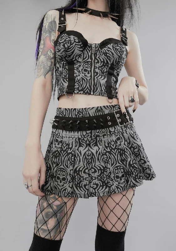 Was Warped Tattoo Print Mini Skirt