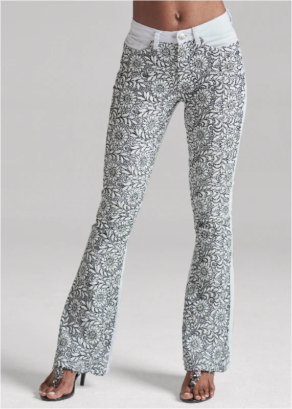 Floral lace boot cut jeans - White Denim