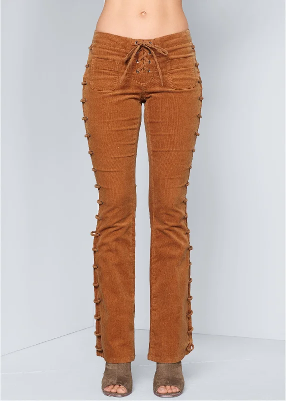 Lace-up corduroy pants - Camel