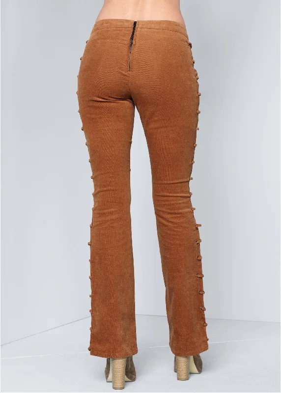 Lace-up corduroy pants - Camel