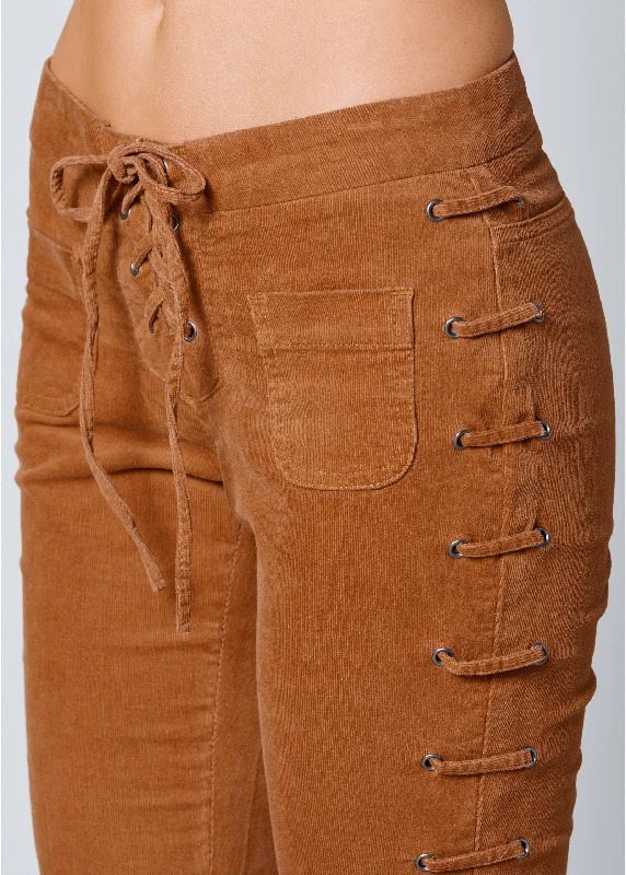 Lace-up corduroy pants - Camel