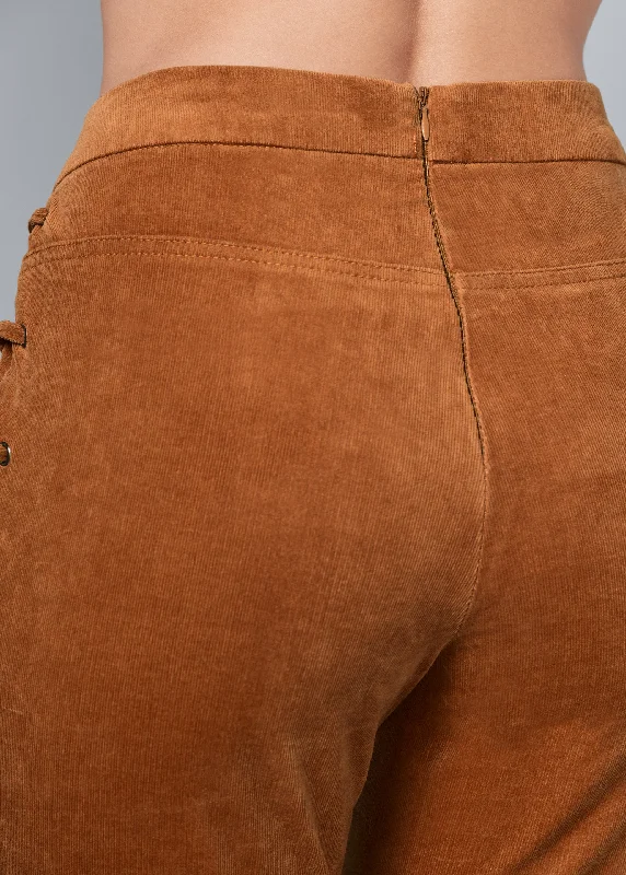 Lace-up corduroy pants - Camel