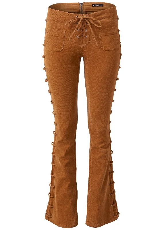 Lace-up corduroy pants - Camel