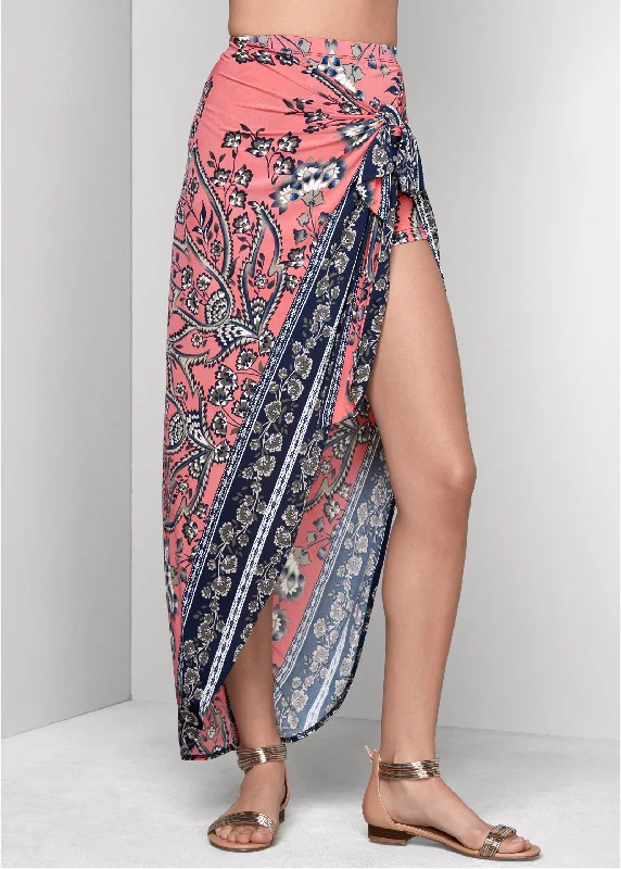 Print wrap skirt - Coral Multi