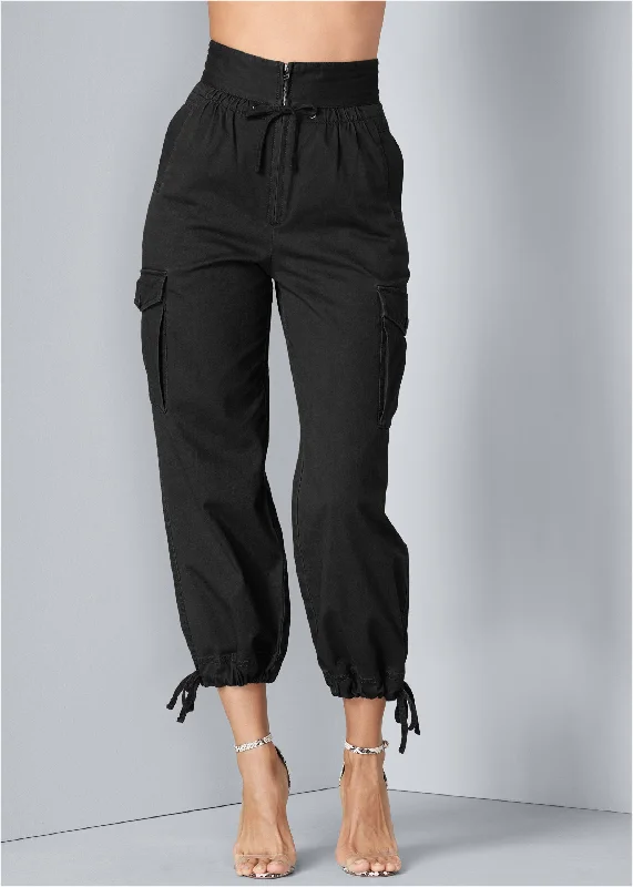 High waisted cargo pants - Black