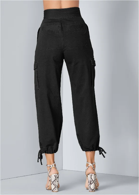 High waisted cargo pants - Black