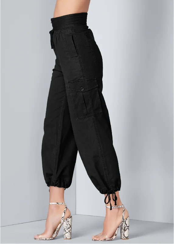 High waisted cargo pants - Black