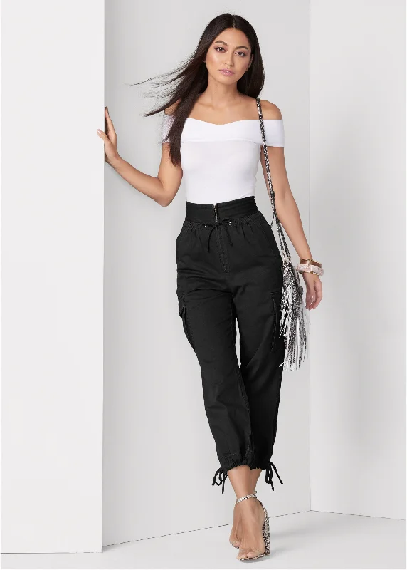 High waisted cargo pants - Black