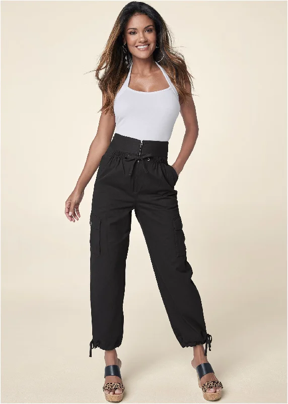 High waisted cargo pants - Black