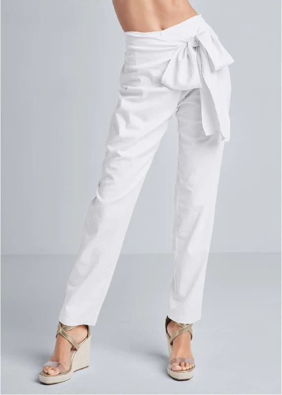 Linen wrap front pants - White