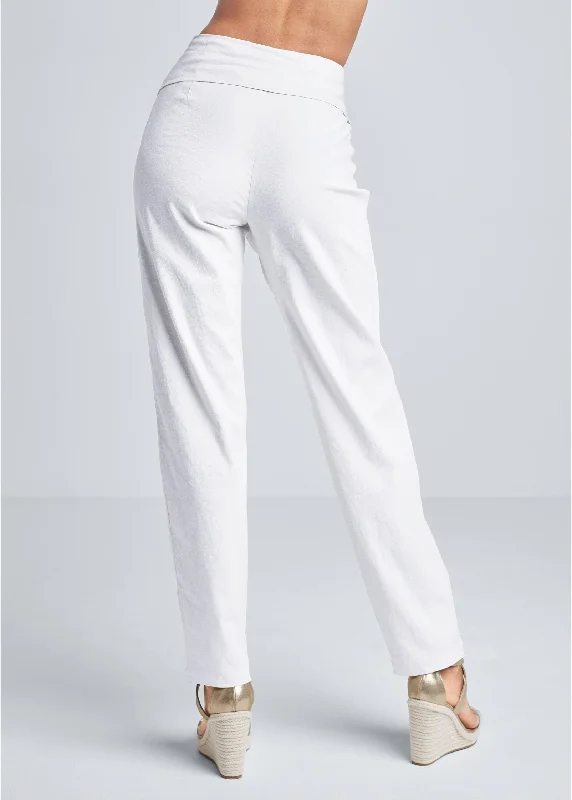 Linen wrap front pants - White