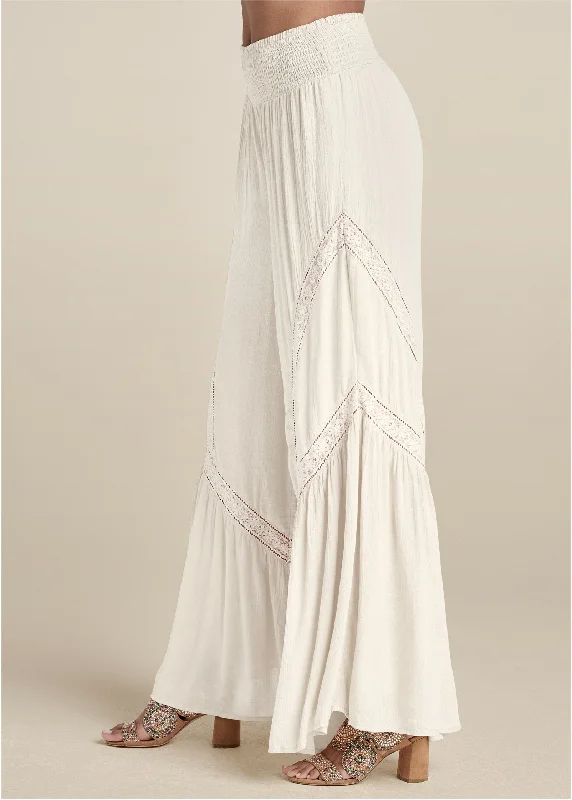 Lace detail wide leg pants - White