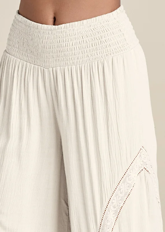 Lace detail wide leg pants - White