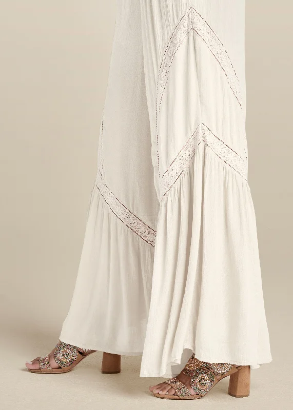 Lace detail wide leg pants - White