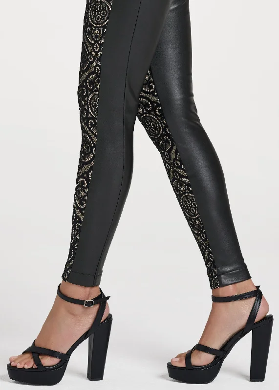 Faux-leather lace leggings - Black Multi