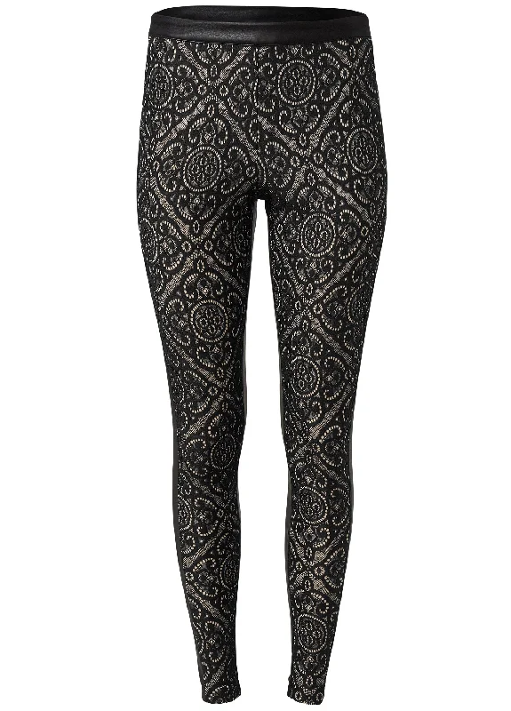 Faux-leather lace leggings - Black Multi